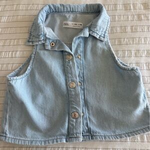 Zara Kids Sky Blue Denim Vest Shirt